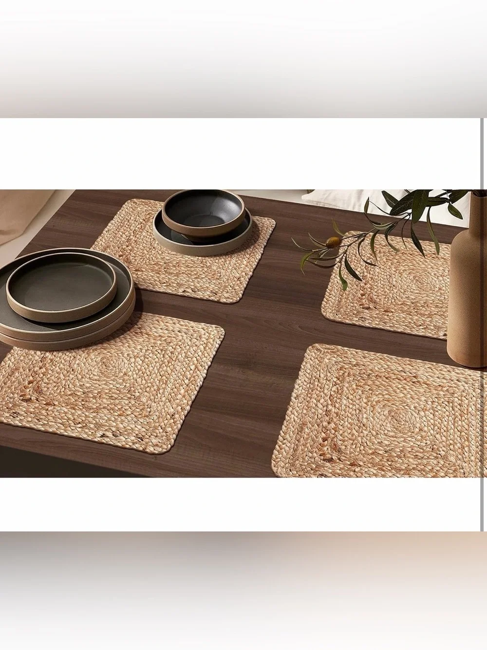 NWT Sevi Home 100% Jute Braided Placemats - Set of 4 Natural 13x13 Square